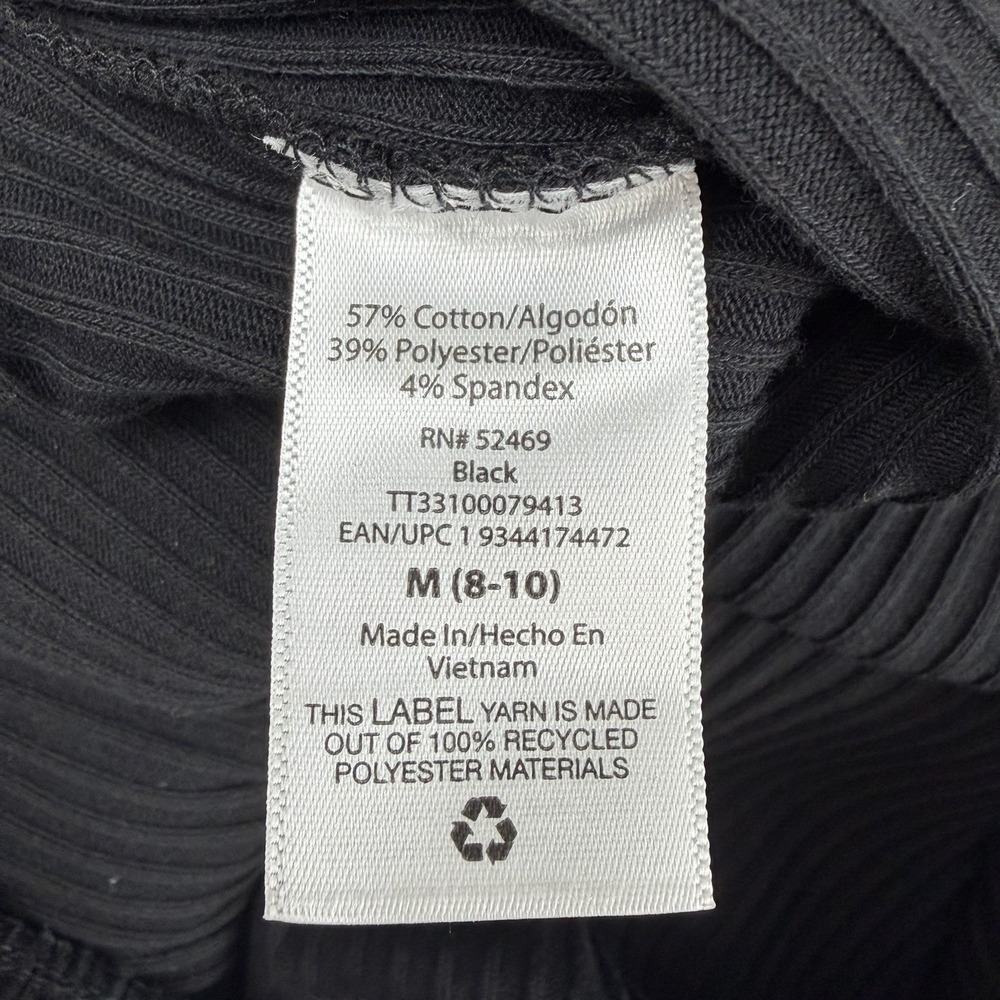 TIME & TRU Black Rib Knit Stretch Elastic Waist Side Slit Midi Column Skirt M - Picture 9 of 10
